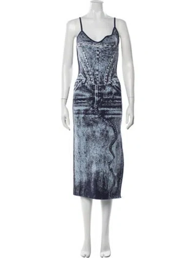 Pre-owned Ph5 Graphic Print Midi Length Dress W/ Tags In Blue