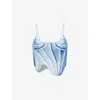 Ph5 H5 Womens Mila Denim-print Stretch-woven Top Blueberry Xs In Blue