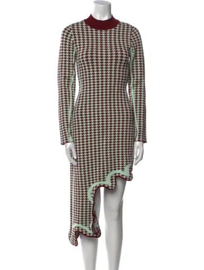 Pre-owned Ph5 Houndstooth Print Knee-length Dress In Burgundy