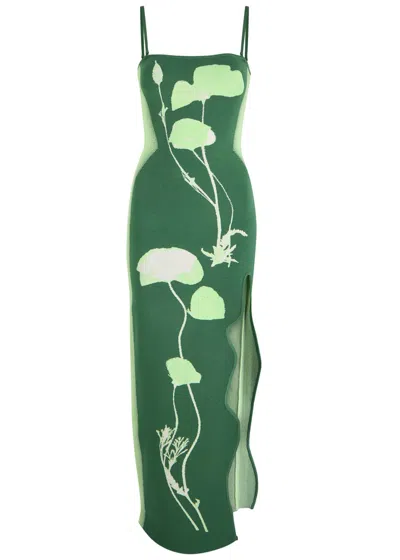 Ph5 Iris Asymmetric Stretch-knit Maxi Dress In Green