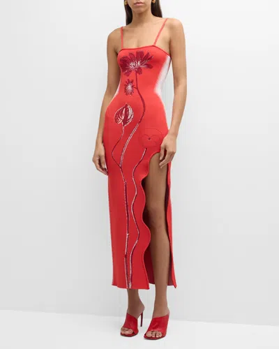 Ph5 Iris Flower Asymmetric Sheath Maxi Dress In Red