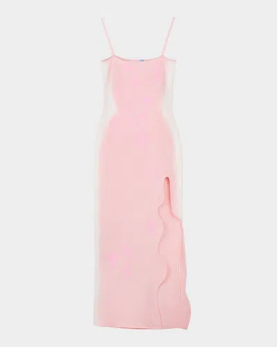 Ph5 Iris Flower Printed Wavy Slit Maxi Dress In Pink