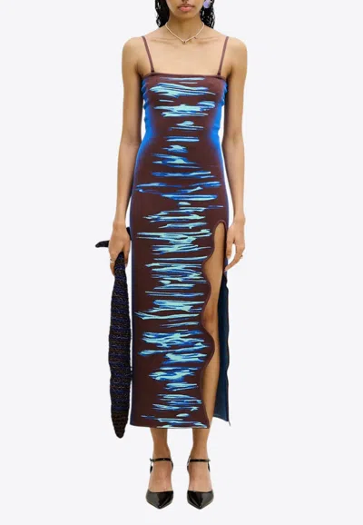 Ph5 Iris Ocean-print Maxi Tank Dress In Brown