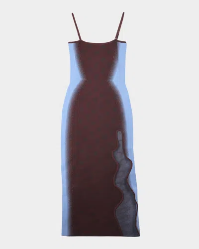 Ph5 Iris Polka-dot Wavy Asymmetric Slit Maxi Dress In Marsh Brow