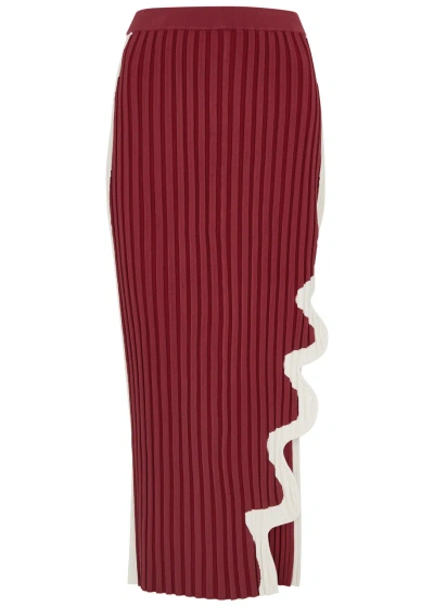 Ph5 Jela Asymmetric Stretch-knit Midi Skirt In Dark Red
