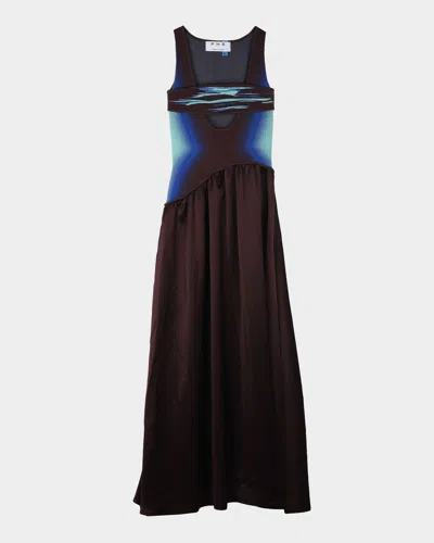 Ph5 Jewel Sleeveless Mixed Media Midi Dress In Brown