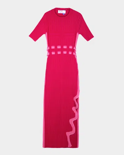 Ph5 Jodie Pleated Midi Dress With Wavy Slit In Pink