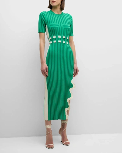 Ph5 Jodie Two-tone Wavy Side-slit Midi Dress In Nile Green