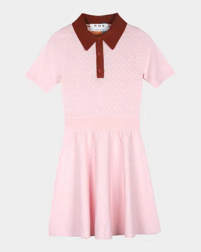 Ph5 Joshua Pointelle-knit Mini Shirtdress In Pink