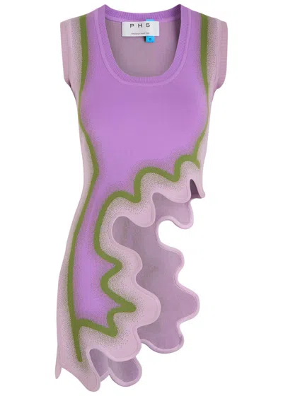 Ph5 Kerry Wavy Asymmetric Stretch-knit Tank In Purple