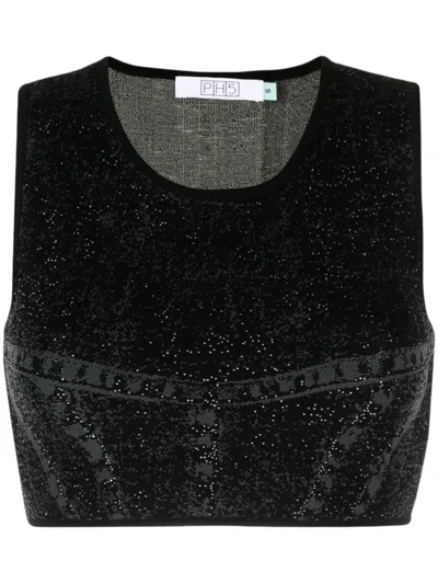 Ph5 Womens Black Green Lillian Cropped Recycled Viscose And Rayon-blend Knitted Top In Dark Green