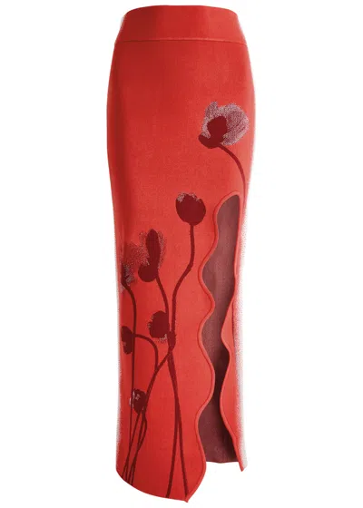 Ph5 Lily Intarsia Knitted Maxi Skirt In Red