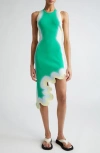 Ph5 Lotus Short Wavy Asymmetric Dress In Teal Blast