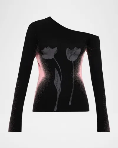 Ph5 Melia Asymmetric Long-sleeve Top In Black