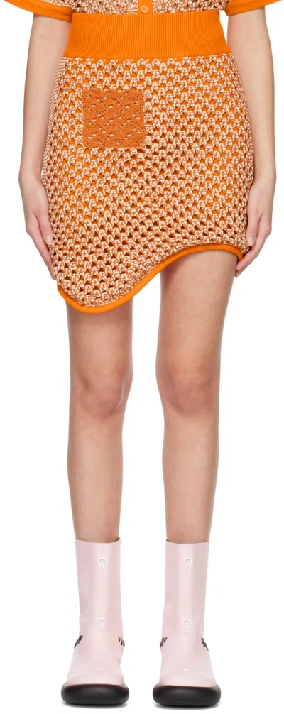 Ph5 Crochet-knit Short Asymmetric Skirt In Orange