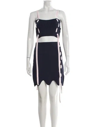 Pre-owned Ph5 Patterned Scalloped Accent Skirt Set In Blue