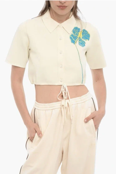 Ph5 Polo Neck Crop Top With Front Buttoning In Neutral