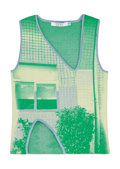 Ph5 Primrose Intarsia Stretch-knit Tank In Teal