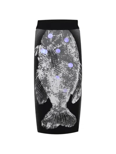 Ph5 Reflective Fish-intarsia Midi Skirt In Black
