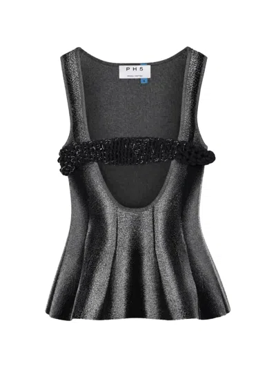 Ph5 Reflective Peplum Tank Top In Black