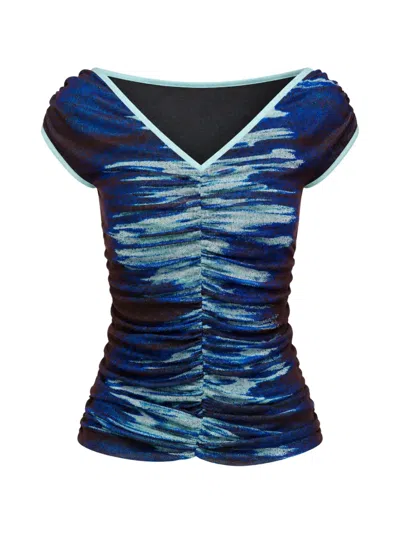Ph5 Ruched Mahi Lake Print Top In Blue