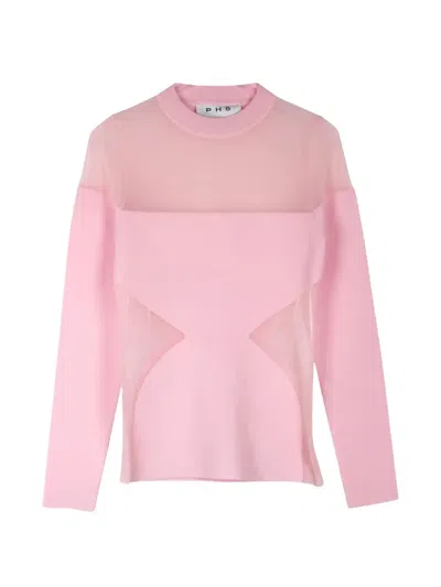 Ph5 Sheer-panel Long-sleeve Sweater In Pink