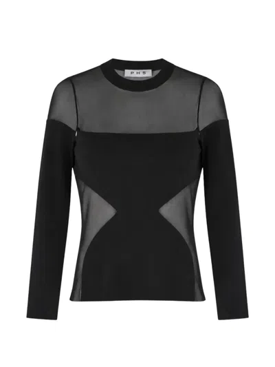 Ph5 Sheer-panel Long-sleeve Top In Black