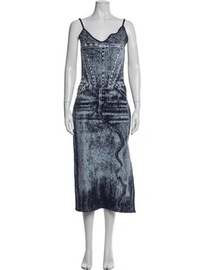 Pre-owned Ph5 Silk Midi Length Dress In Blue/white