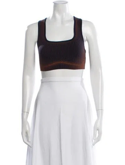 Pre-owned Ph5 Striped Square Neckline Crop Top W/ Tags In Brown
