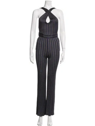 Pre-owned Ph5 Striped V-neck Jumpsuit In Black