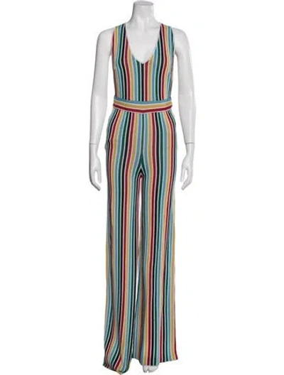 Pre-owned Ph5 Striped V-neck Jumpsuit In Blue