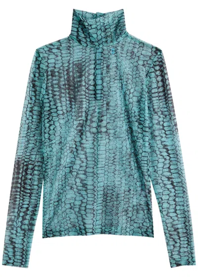 Ph5 Sulley Crocodile-print Sheer Mesh Top In Blue