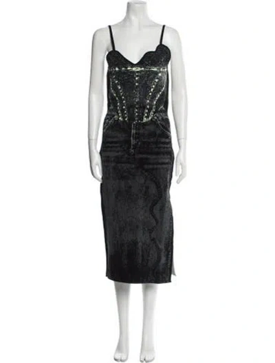 Pre-owned Ph5 V-neck Midi Length Dress In Black