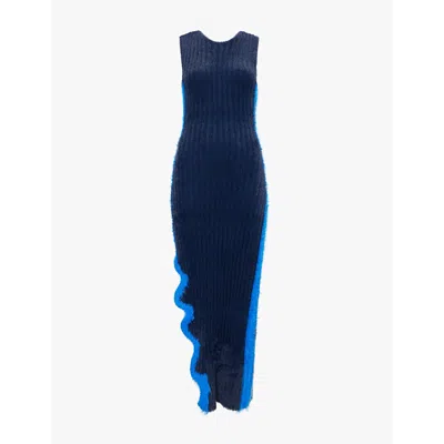 Ph5 Womens Electric Blue Miley Wavey-split Reversible Stretch-knit Maxi Dress