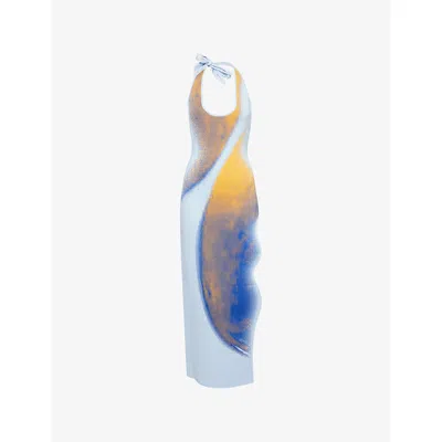 Ph5 Womens Blueberry Noah Halterneck Knitted Midi Dress In Multi