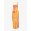 Ph5 Womens Orange Pink Iris Shoulder Straps Knitted Maxi Dress