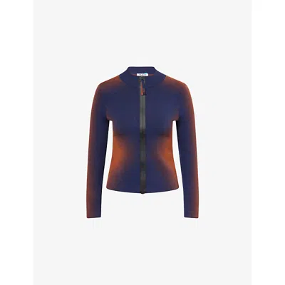 Ph5 Womens Masada Brown Heat Tech Graphic-pattern Knit Jacket In Blue