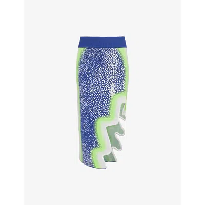 Ph5 Womens Navy Green Holly Asymmetric-split Stretch-recycled-viscose Blend Midi Skirt