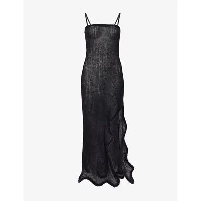 Ph5 Womens Black Nalin Wavy Alpaca-blend Midi Dress
