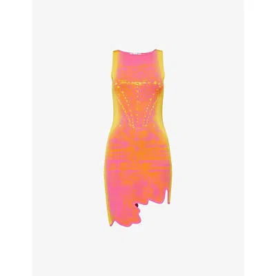 Ph5 Womens Pink Hazel Scalloped-hem Stretch-knit Mini Dress Xs