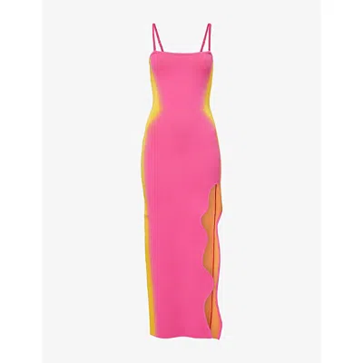 Ph5 Womens Pink Iris Scalloped-slit Stretch-knit Maxi Dress Xs