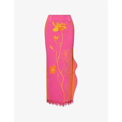 Ph5 Womens Pink Lili Floral Stretch-knit Midi Skirt Xs