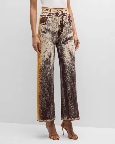 Ph5 Zahra Faux Denim Wide-leg Pants In Maple Brown