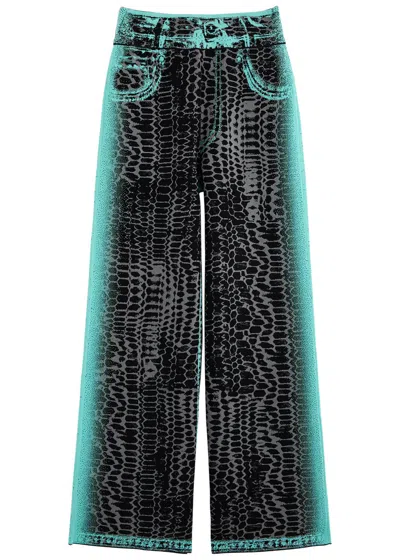Ph5 Zahra Printed Wide-leg Knitted Trousers In Black