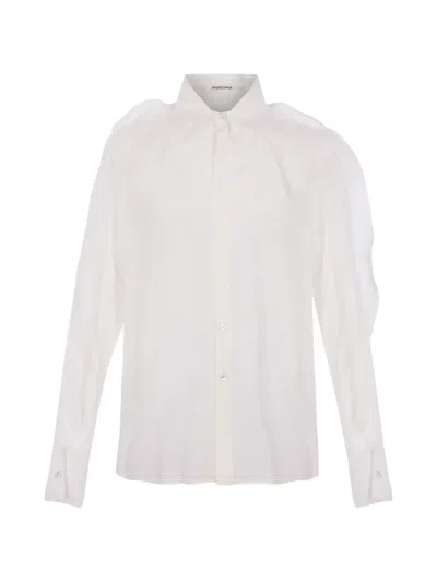 Phaeonia Ruffled-shoulder Silk Shirt In White