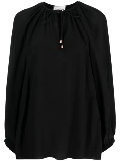 PHAEONIA SELF-TIE SILK BLOUSE