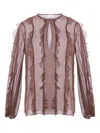 Phaeonia Vienna Ruffle-trimmed Silk Top In Brown