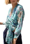 Phalaenopsis Zoe Floral-print Georgette Wrap Blouse In Sky Blue In Blue