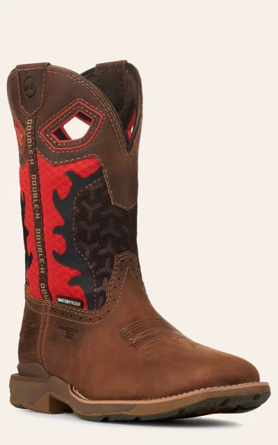 Phantom Double H Men's Brown And Red Waterproof Square Composite Toe Work Boots In Multi