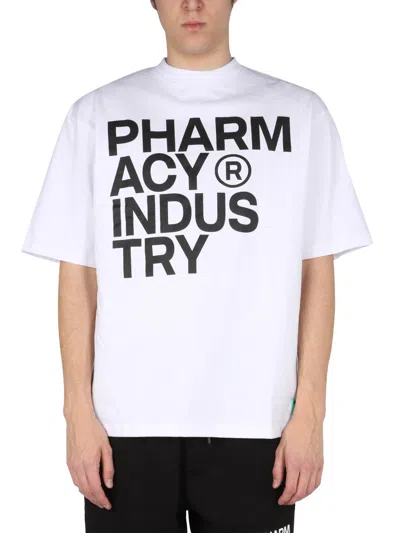 Pharmacy Industry Logo Print T-shirt Men's Round Neck In White